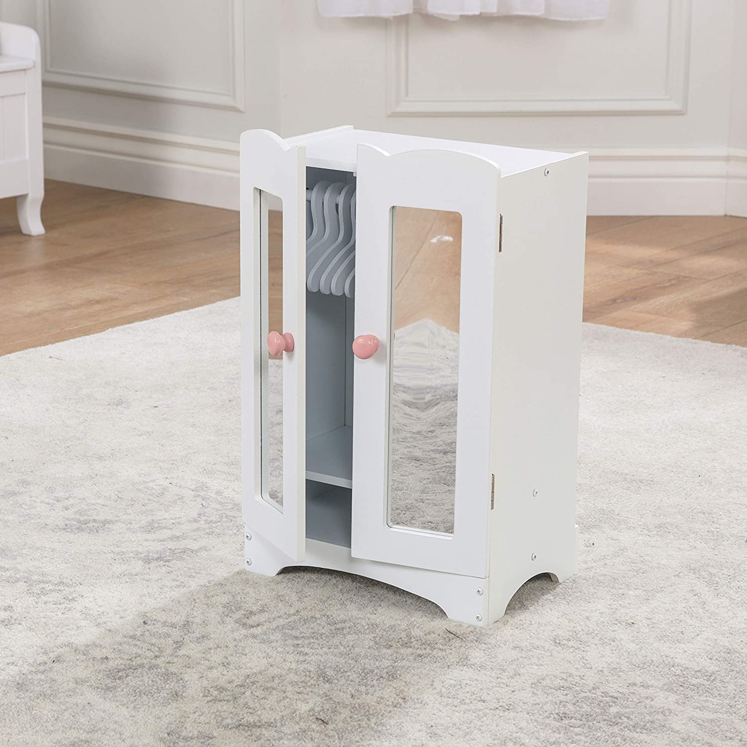 Kidkraft 60132 Lil’ Doll Armoire White Wooden Closet With Clothes