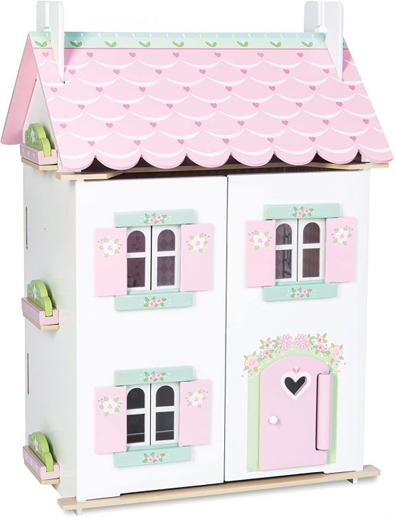 Le Toy Van - Sweetheart Cottage Large Wooden Doll House With Furniture | Boys & Girls 3 Storey Wooden Dolls House Play Set - Suitable For Ages 3+