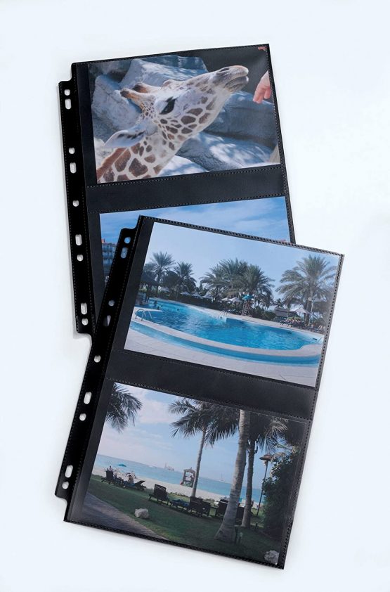 Elba Pack of 10 A4 Polypropylene Special Punched Pockets for Photos - Holds 80 Photos 4 Photos par pochette Black - Image 2