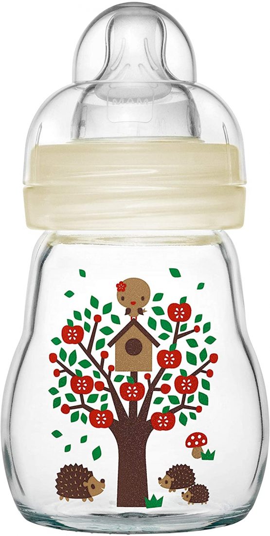 MAM Feel Good Glass Bottle Pack of 1 (1 x 170 ml), MAM Bottle with Medium Flow MAM Teats, Newborn Essentials, MAM Baby Bottles for 2+ Months, White