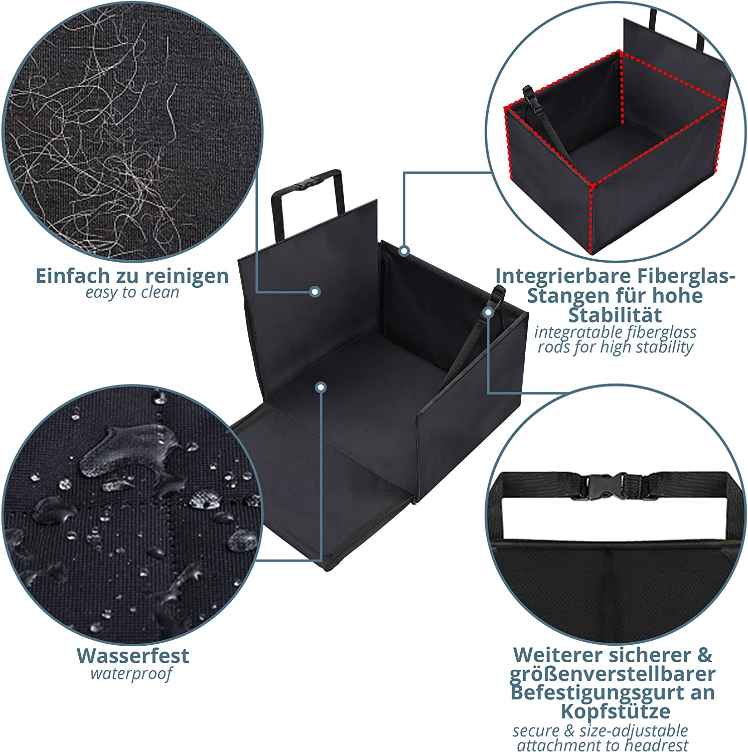 Smartpeas Dog Car Seat, 60x53x35 cm, Quilted Surface & Anti-Slip Coating, Secure Fiberglass Rods - Image 3