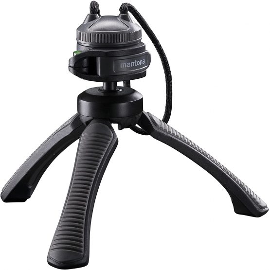 Mantona Kaleido Mini 3-Leg Table and Hand Tripod with Ball Head – 1/4 Inch Connector, Spirit Level and Hands Chlafe Deep Grey (7)
