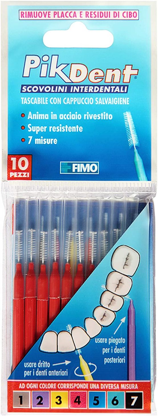 Pikdent Interdental Brushes with Coated Steel Core and Tyex Bristles Size 4 Red 0.7mm Cylindrical - 10 Brushes