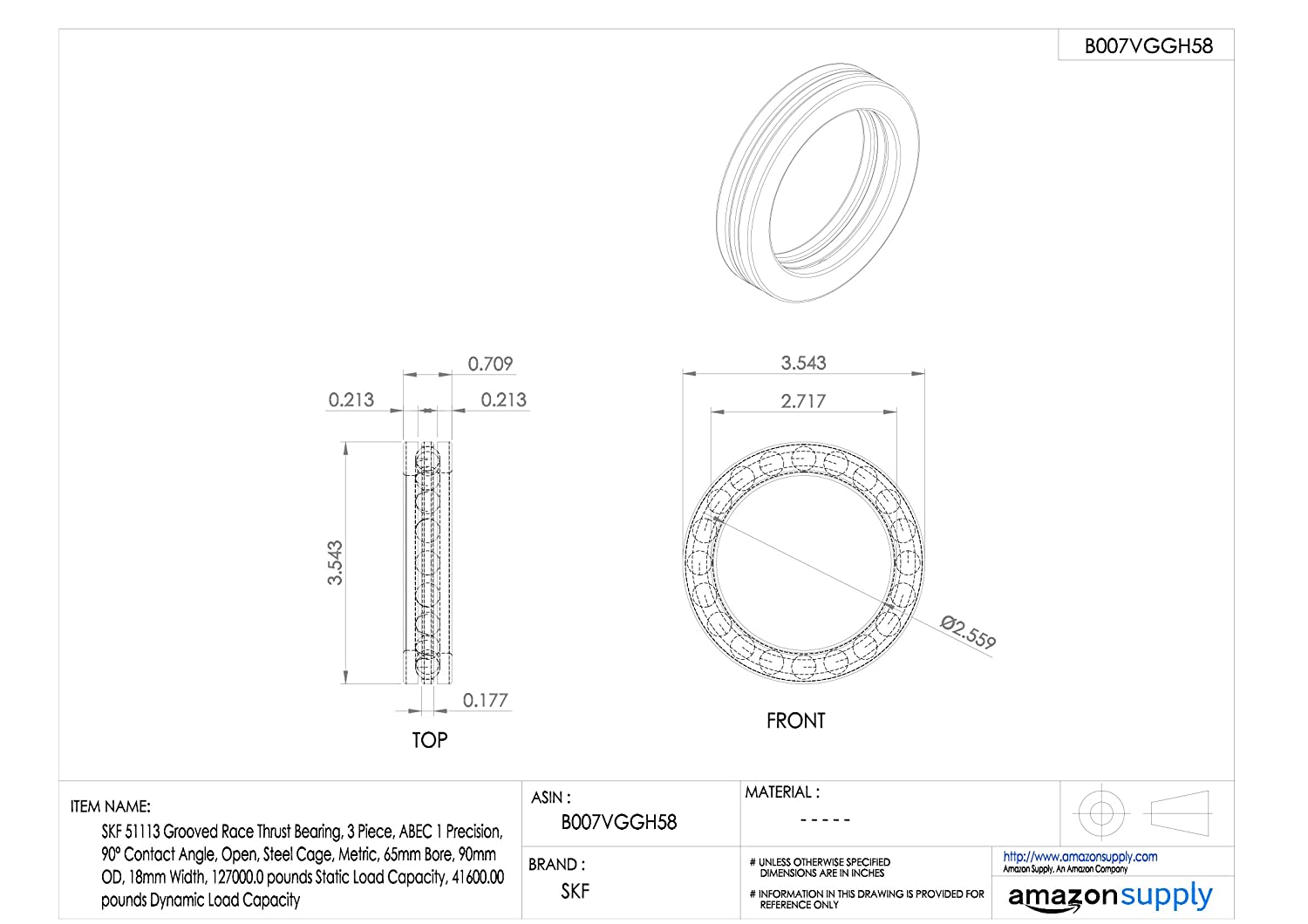 SKF 51113 Thrust Ball Bearing - Image 2