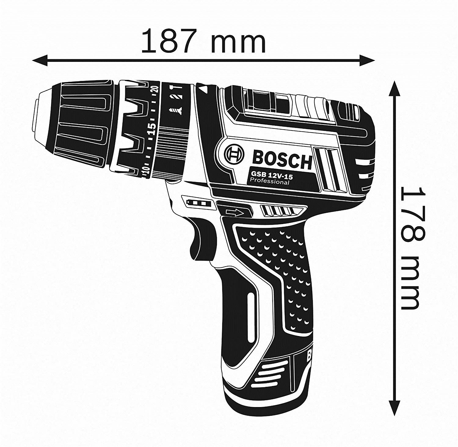 Bosch Professional 12V System GSB 12V-15 Cordless Combi Drill (Without Rechargeable Battery and Charger), Blue, Bare Tool - Image 3
