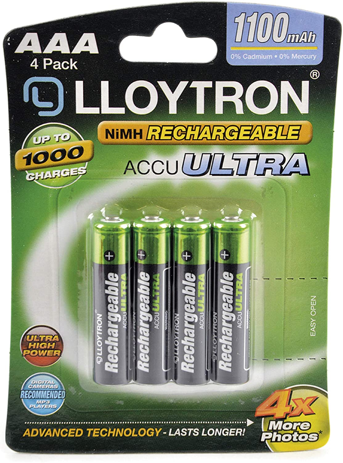 LLOYTRON NiMH Rechargeable AccuUltra Batteries / AAA Size / 1100mAh / 4 Pack - B1004, AAA 1100mAh (4 Pack) - Image 2