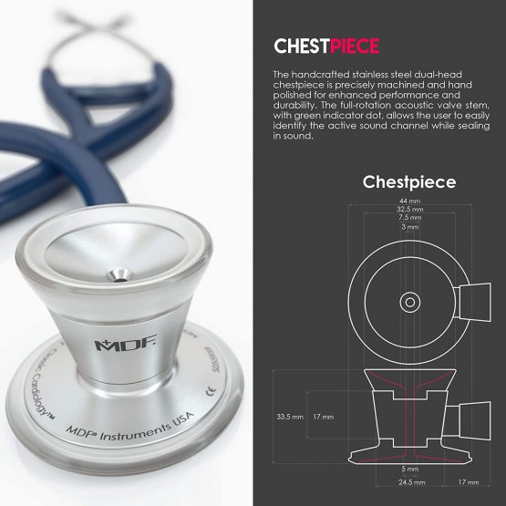 MDF ProCardial Cardiology Stethoscope, Adult, Dual Head, Free-Parts-for-Life, MDF797 (Navy Blue/Silver, Stainless Steel) - Image 3