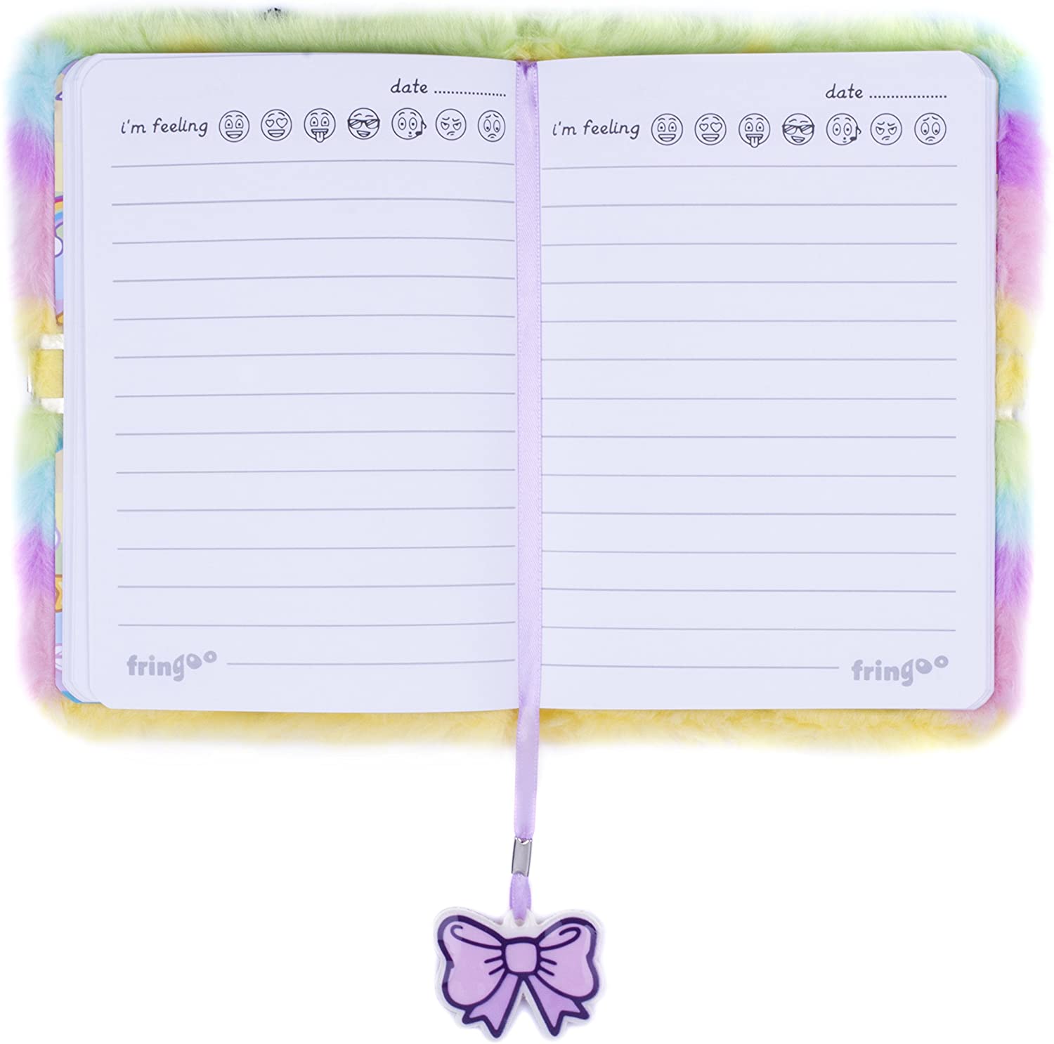 Fringoo® Girls Boys Plush A5 Notebook Diary 3D with Padlock and Bookmark Cute Unicorn Animal Designs 80 Pages (White Unicorn) - Image 4