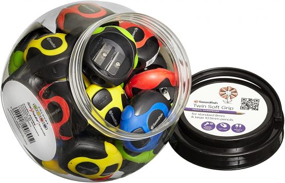 Swordfish ‘Twin Soft Grip’ Double-Hole Pencil Sharpener [Pack of 30] Assorted Colours [40288] - Image 3