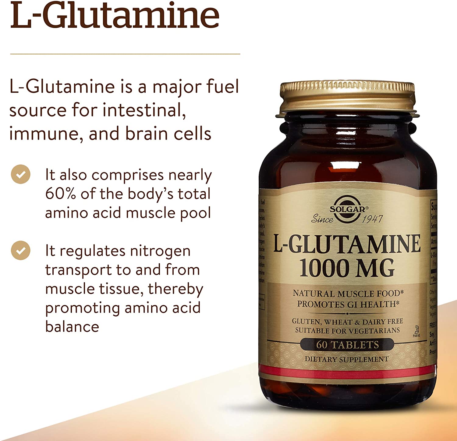 Solgar L-Glutamine 1000 mg Tablets, Pack of 60, Supports Muscle Function, for Active Lifestyles - Image 3