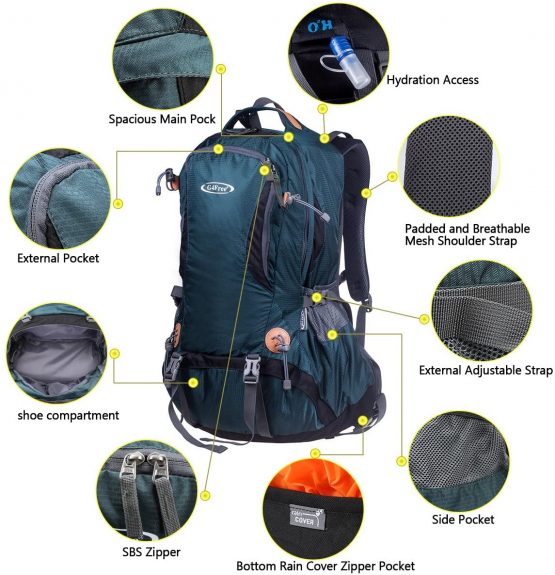 G4Free 50L Rucksack Hiking Backpack Mountaineering Bag Waterproof Travel Camping Trekking Daypack Outdoor Sports Backpack with Rain Cover for Men Women - Image 4