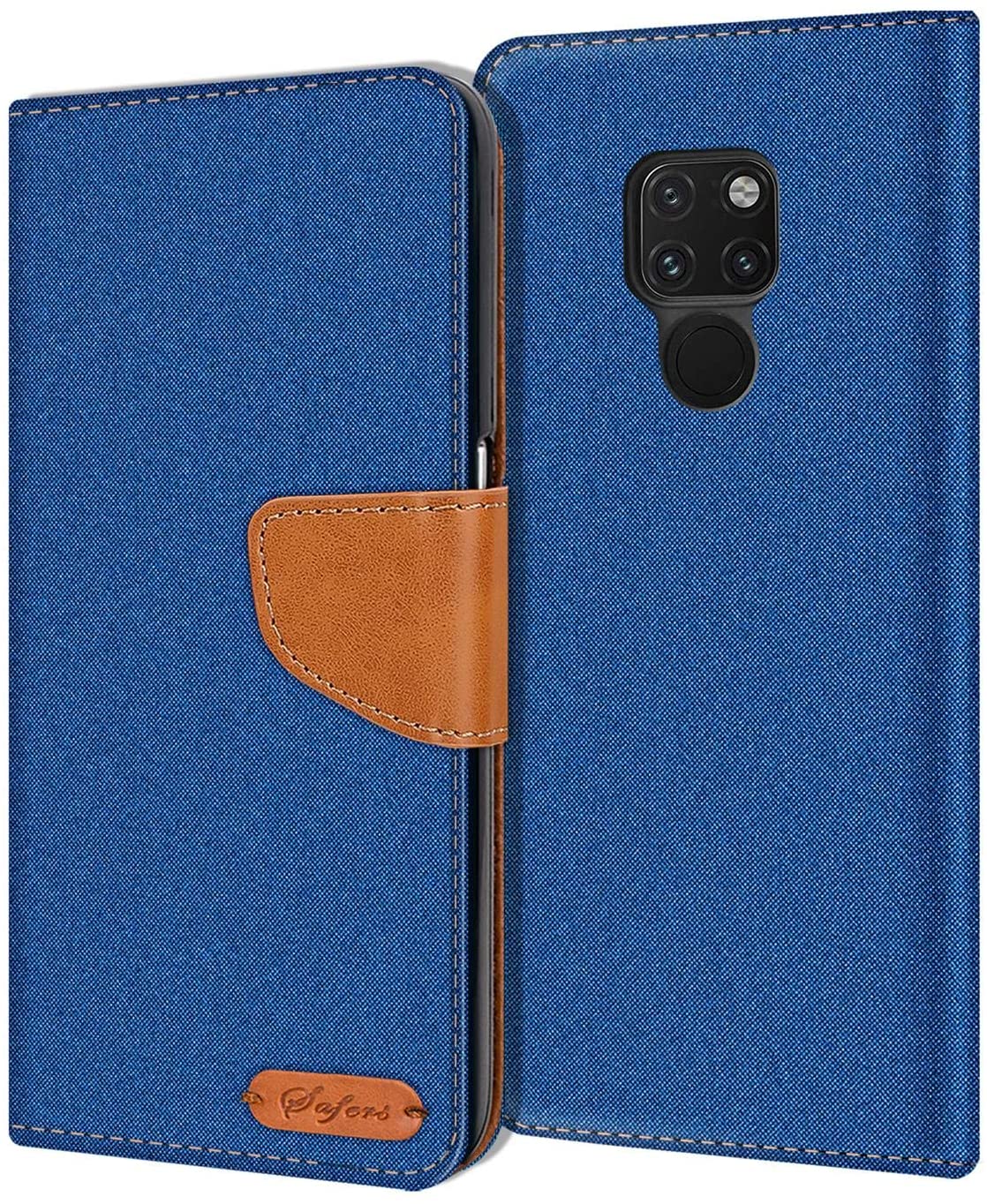 Verco Phone Wallet Case compatible with the Huawei Mate 20, Canvas Faux Leather Book Cover for the Mate 20 Flip Case Bag Hinged - Blue