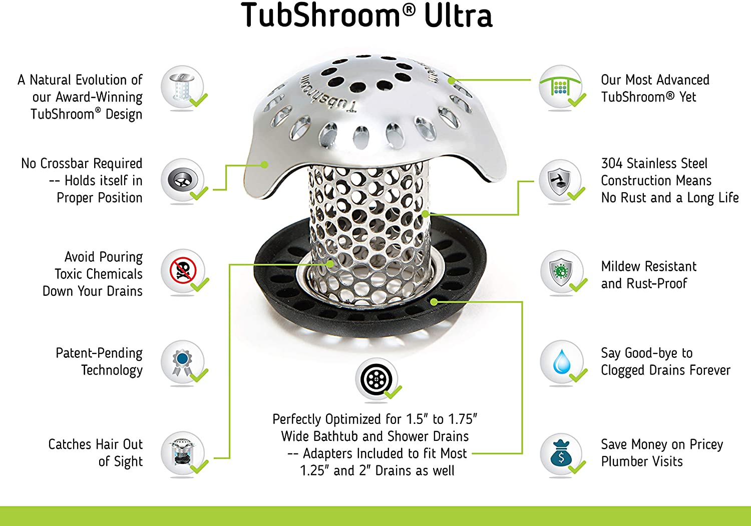 TubShroom Bathtub Hair Drain Catcher Stainless Steel, Standard - Image 4