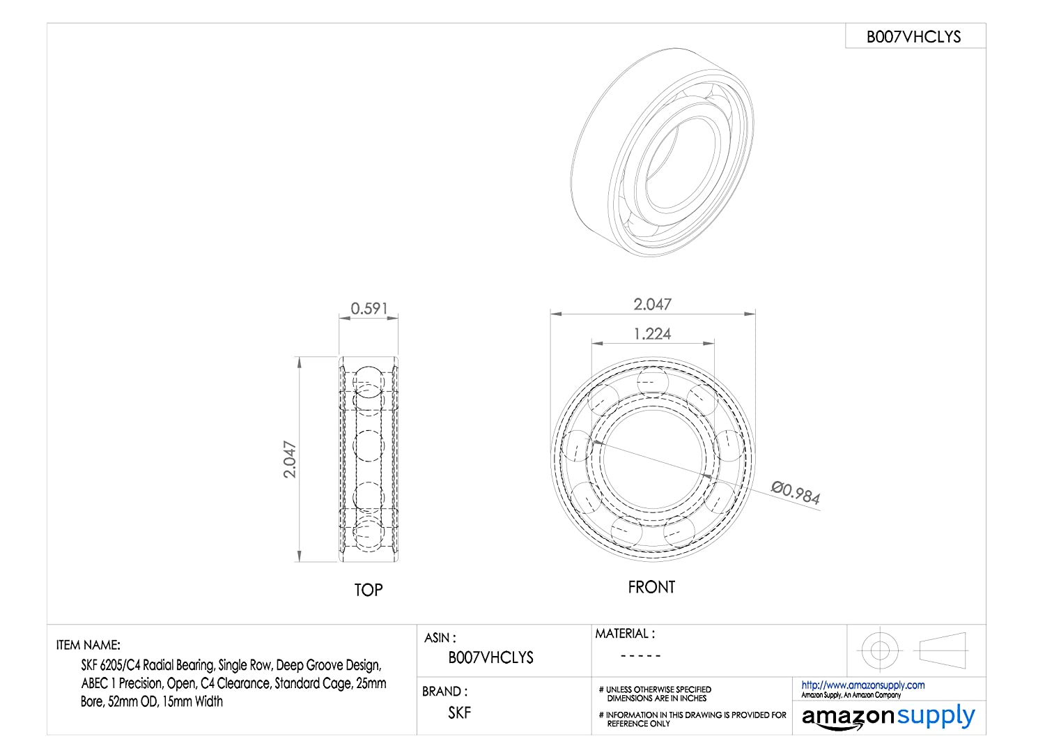 SKF 6205/C4 Radial Deep Groove Ball Bearing - Image 2