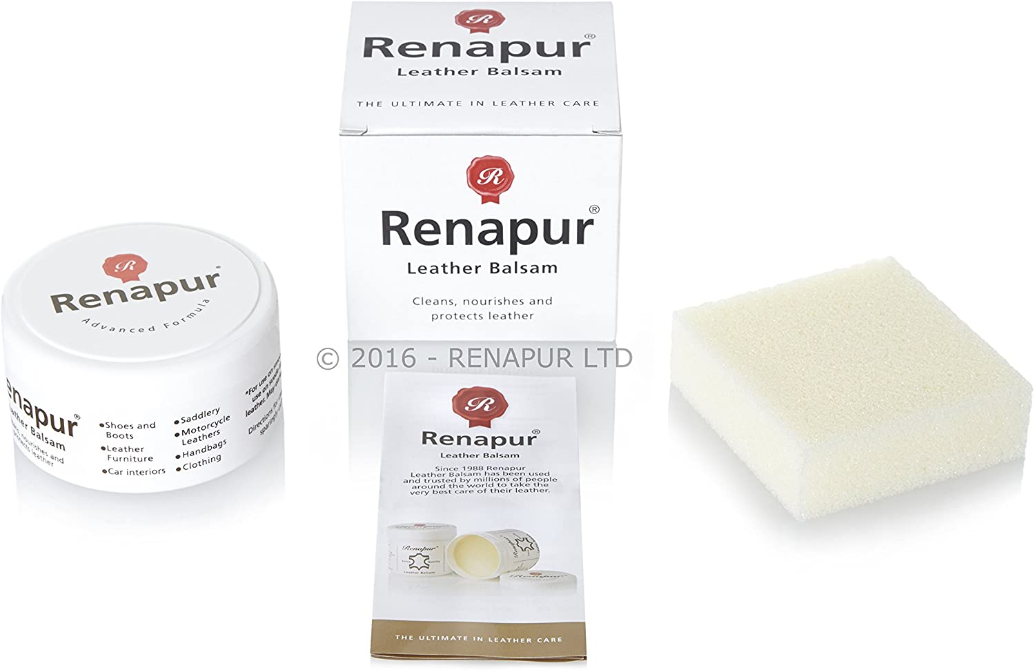 Renapur Leather Balsam, Natural Balm, Conditioner and Restorer (125 ml Box + Applicator Sponge) - Image 2