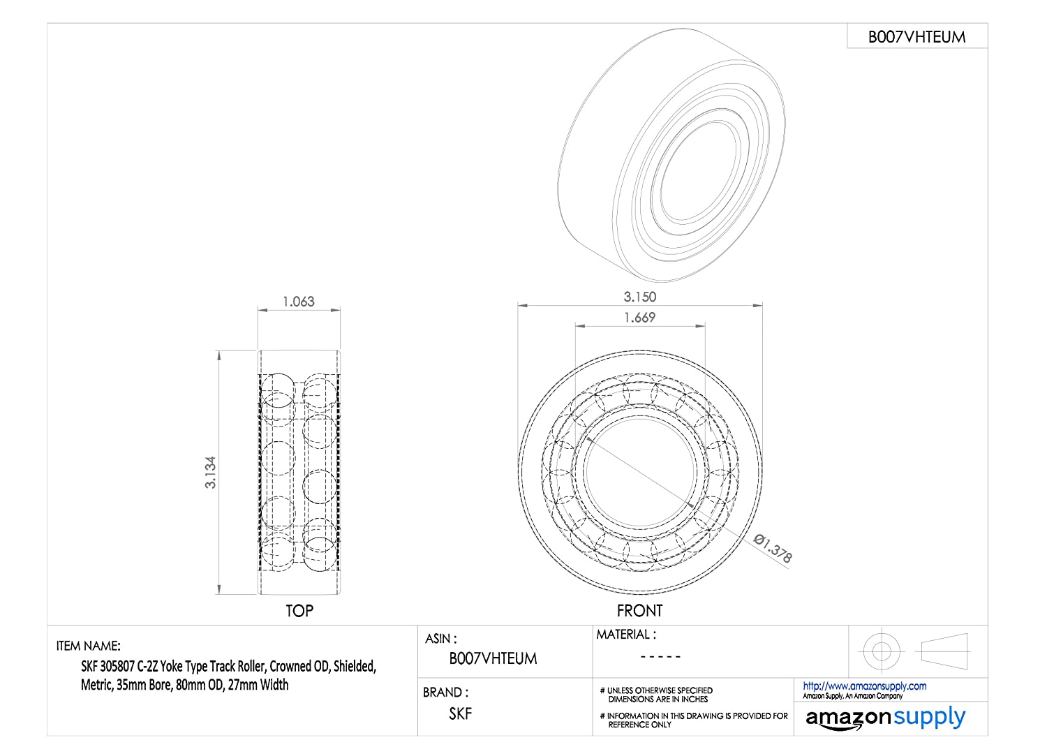 SKF 305807 C-2Z Angular Contact Radial Ball Bearing, steel - Image 2