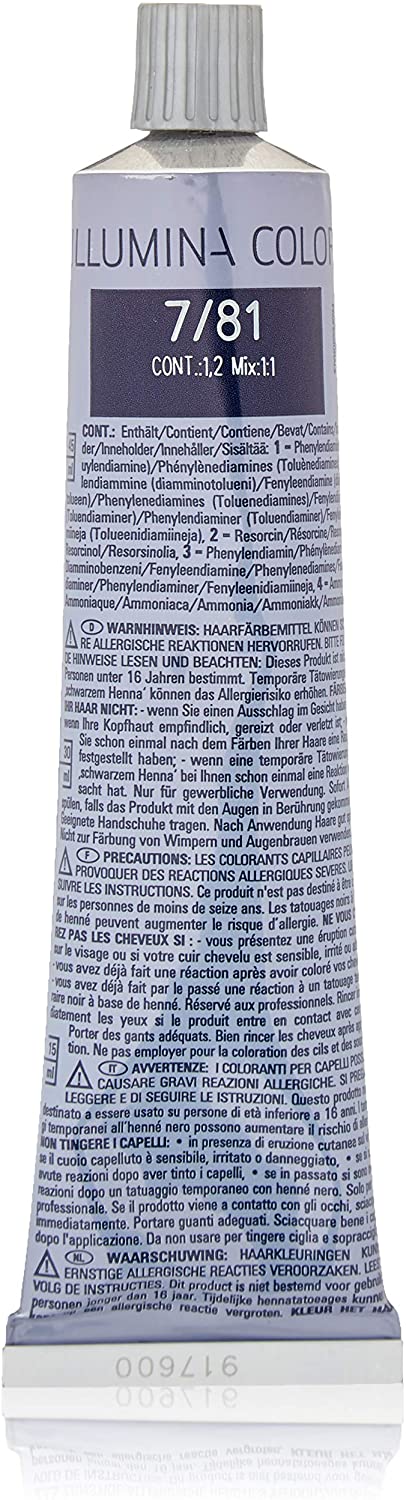 Wella Illumina Color Permanent Hair Color, No. 7/81 Medium Pearl Ash Blonde, 0.08103 kg, 60 ml (Pack of 1)