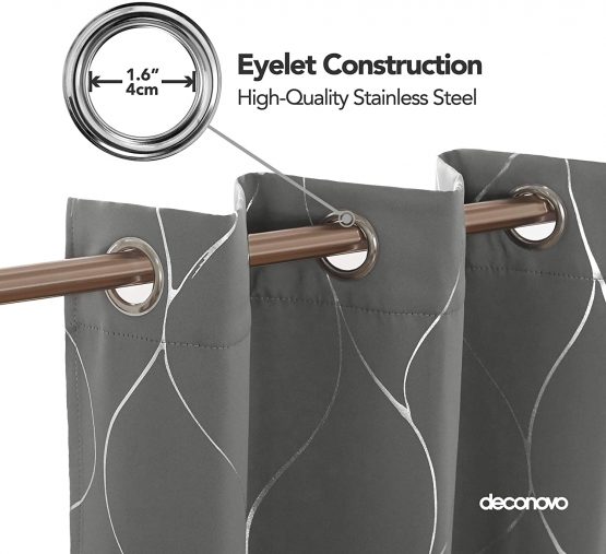 Deconovo Blackout Curtains, Home Decoration Thermal Insulated Curtains, Wave Foil Printed Ring Top Curtains for Girls Bedroom, 46 x 54 Inch(Width x Length), Light grey, 2 panels - Image 4