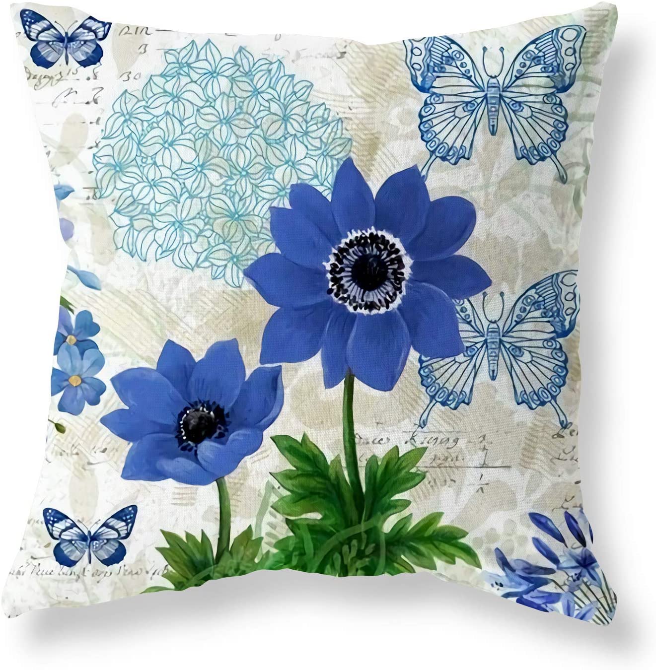 BCKAKQA Throw Pillow Covers 18 x 18 inch Blue Floral Butterfly Cushion Covers 45cm x 45cm Soft Polyester Square Throw Pillow Case for Living Room Sofa Couch Bed Pillowcases Set of 4 - Image 3