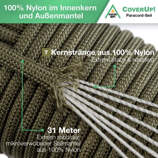 CoverUp! Rope 550-550 Paracord from 7 core Strands - 31 Meter Parachute Cord with Extremely Robust Rope Sheath (Camouflage) - Image 2