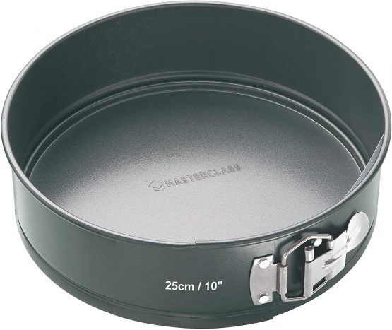 MasterClass KCMCHB44 25 cm Springform Cake Tin with Loose Base and PFOA Free Non Stick, Robust 1 mm Carbon Steel, 10 Inch Large Round Pan, Grey