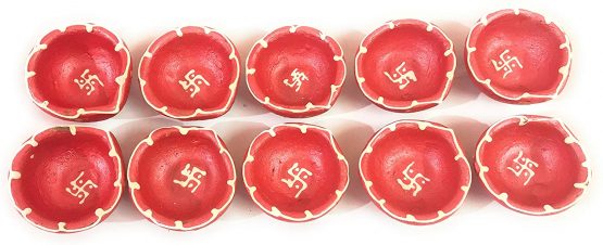 Craftsman 10 Pc Set of Clay Diya with Cotton Wicks Batti Traditional Terracotta Natural Earthen Oil Lamp Deepak Welcome Dia Diwali Deepawali Decoration Kutthu Vilakku Deep Indian Gift Items - Image 4