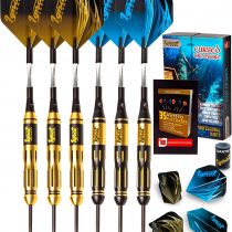 IgnatGames Steel Tip Darts Set - Professional Darts with Aluminum Shafts, Rubber O'Rings, and Extra Flights + Dart Sharpener + Innovative Case + Darts Guide