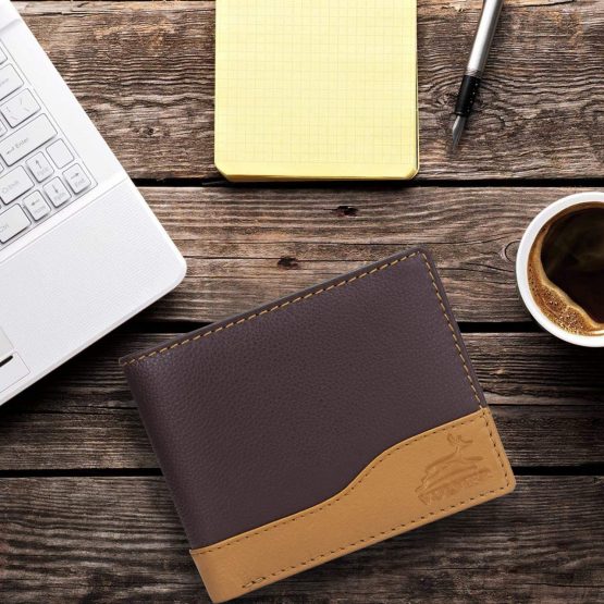 Faer ® Manhattan Series #MW114 Leather Wallet Landscape Format with RFID Protection Slim-Design (Dark Brown/Beige) - Image 2