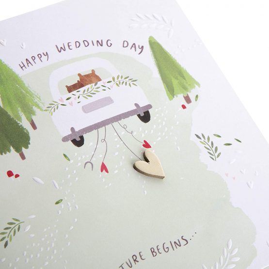 Cute Wedding Congratulations Card from Hallmark - Contemporary Square Design with Embossed Details and Wooden Heart Attachment - Image 3