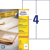 Avery Zweckform LR3483 Recycled A4 Universal Labels (400 Labels 105 x 148 mm 100 Sheets White