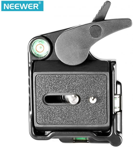 Neewer® Black Aluminum Alloy Quick Release QR Plate Adapter with 1/4"-3/8" Screw and Bubble Lever for DSLR Camera Tripod Monopod Stabilizer Ball Head - Image 2