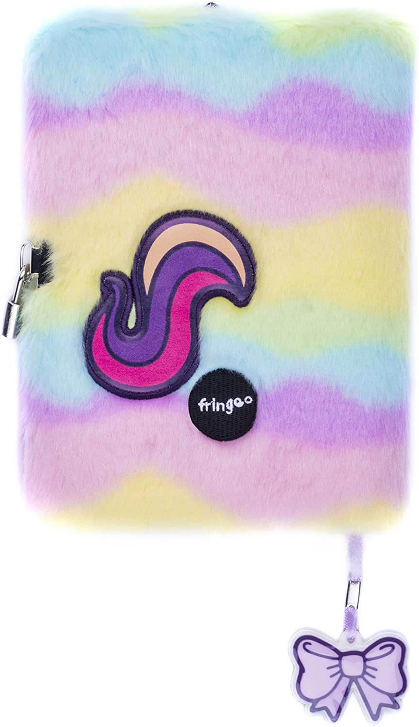 Fringoo® Girls Boys Plush A5 Notebook Diary 3D with Padlock and Bookmark Cute Unicorn Animal Designs 80 Pages (White Unicorn) - Image 2