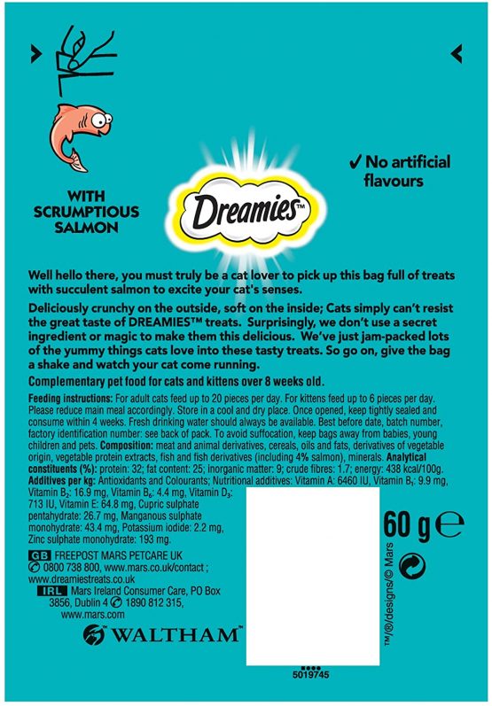 Dreamies Cat Treats, Tasty Snacks with tempting salmon, 8 pouches of 60 g - Image 2