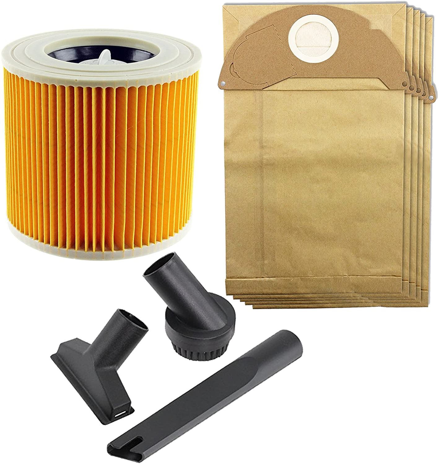 Spares2go Mini Tool Cleaning Nozzle & Dust Bags & Filter Kit compatible with Karcher A2074PT WD2200 WD2.200 IPX4 WD2 Wet & Dry Vacuum Cleaner