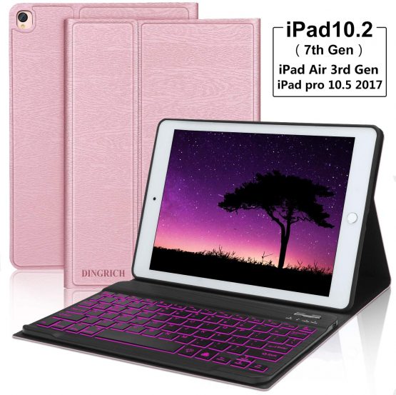 DINGRICH iPad 8th Generation Keyboard Case, 10.2 inch Detachable Bluetooth 7 Colors Backlit keyboard, Fit with iPad 9th/8th/7th Generation/iPad Air 3/iPad Pro 10.5 inch, Rose Gold