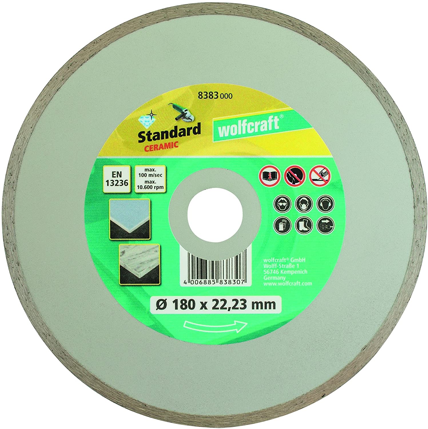 wolfcraft Diamond Cutting Disc "Standard Ceramic" for Angle Grinders I 8383000, Silver