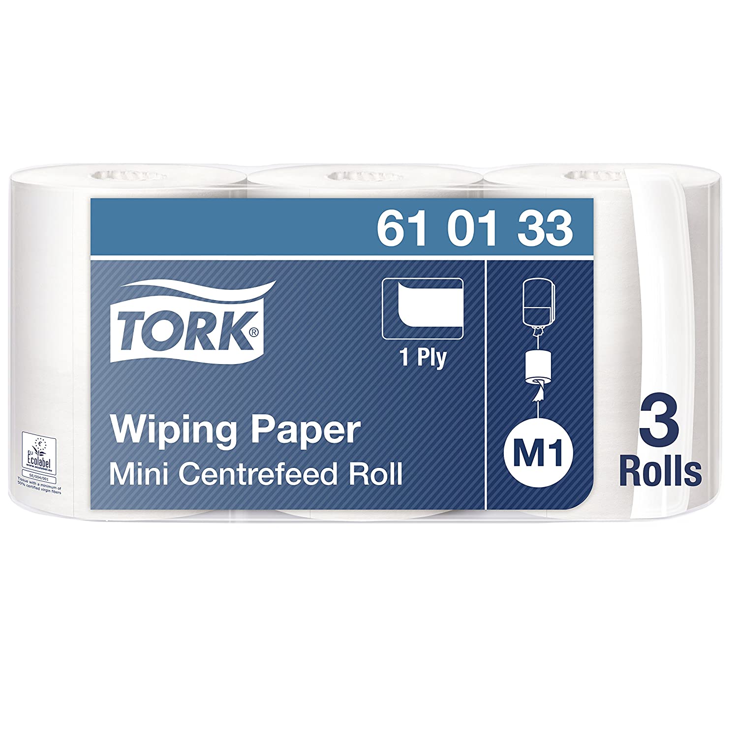 Tork Centrefeed Wiping Paper Roll White M1, Hand and Surface Wiping, 3 x 120m, 610133, 1 roll (Pack of 3)