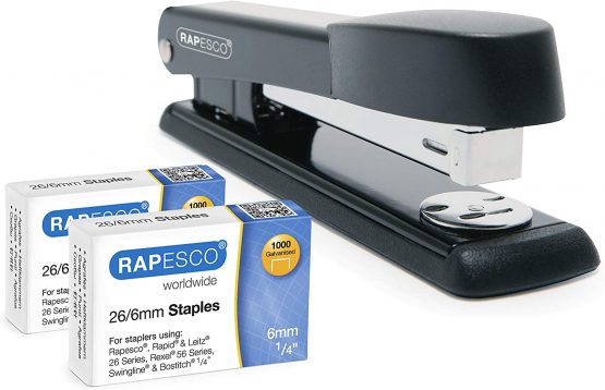 Rapesco 1602 Germ-Savvy Antibacterial Marlin Stapler, 25 Sheet Capacity, Black & 2,000 x 26/6 mm Staples