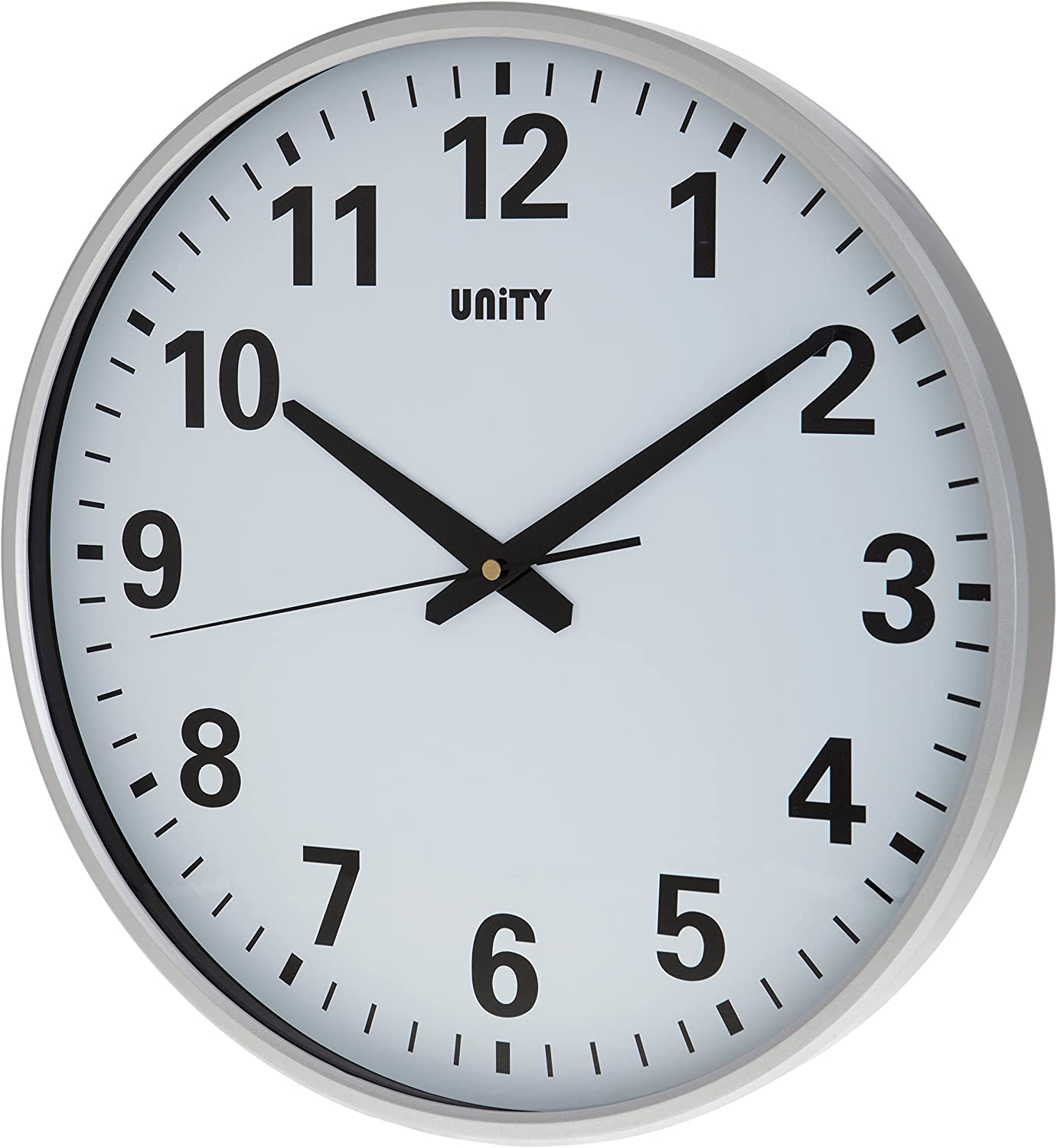 Unity Extra Large Wall Clock, Tejo 38cm Clear Dial Ultra Quiet Sweeping Hands, Silver, 38x38x6 cm