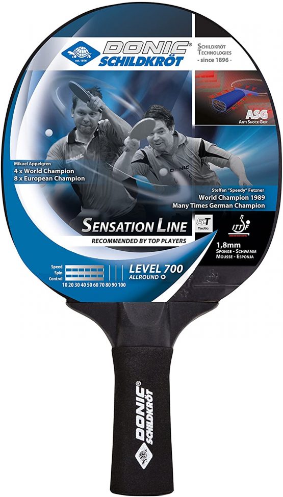 Donic-Schildkröt Sensation Line 700 Table Tennis Bat, ASG Handle, 1.8 mm Sponge, Avantgarde Pad - ITTF, 734403