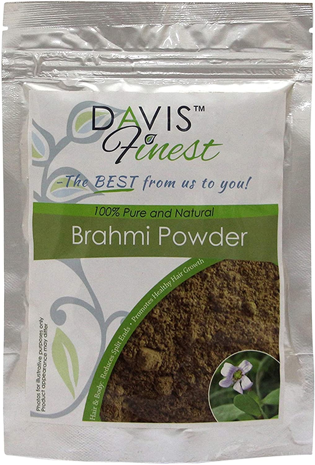 Davis Finest Organic Brahmi Powder 100g, Pure & Natural, Ayurvedic, Hair Growth Hair Mask, Thinning Hair, Reduce Hair Fall