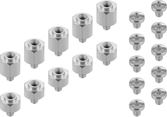 Poppstar PC case motherboard screw kit (M.2 SSD/NVMe mounting) - set of 10 computer/laptop screws + 10 M.2 ssd standoffs (5 long, 5 short)