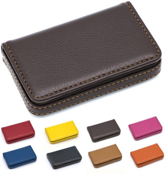 Padike Business Name Card Holder Luxury PU Leather,Business Name Card Holder Wallet Credit Card ID Case/Holder for Men & Women - Keep Your Business Cards Clean (Coffee)