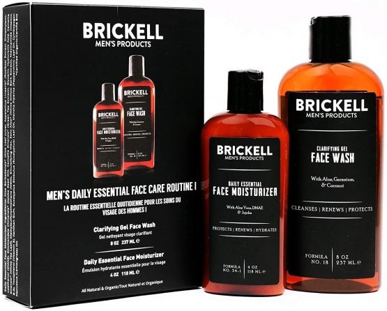 Brickell Men's Daily Essential Face Care Routine I, Gel Facial Cleanser Wash and Face Moisturizer Lotion, Natural and Organic, Unscented
