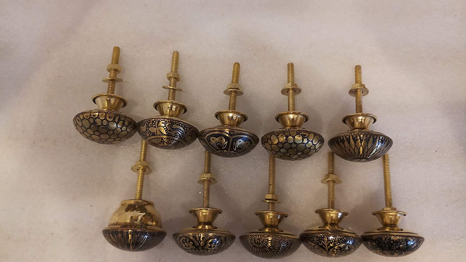 KNOBSWORLD Set of 10 Brass Knobs - Kitchen Cabinet Pulls, Cupboard & Furniture Drawer Handles - Brass Patterned - Image 3