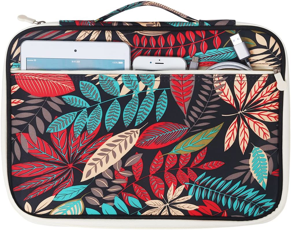 JAKAGO Portable Portfolio A4 Folder Waterproof Document Case Passport Holder Kindle Ipad Notepad Carrying Case with Zip and Handles for Travel Meeting Business Office Holiday (Leaf) - Image 2