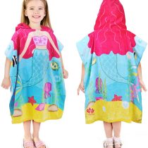 Kato Tirrinia Kids Hooded Poncho Towels, Mermaid Beach Swim Towel for 2 to 7 Years Girls, 100% Cotton Water Absorption Sand Proof Poncho Changing Robe