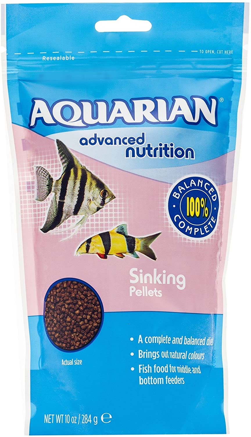AQUARIAN Complete Nutrition, Aquarium Bottom Feeder Fish Food Sinking Pellets, 284g Bag, May Vary, 284 g (Pack of 1)