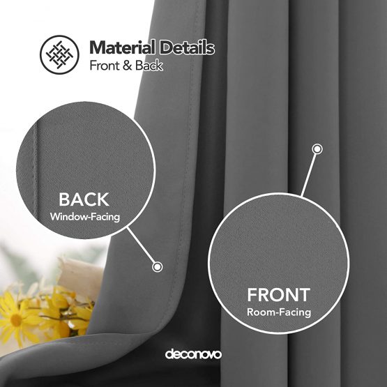 Deconovo Blackout Curtains Fabric 52x63 Inch Thermal Insulated Eyelet Curtains Room Darkening Curtains Ring Top Curtains for Bedroom 52"x 63" Light Grey 1 PAIR - Image 3