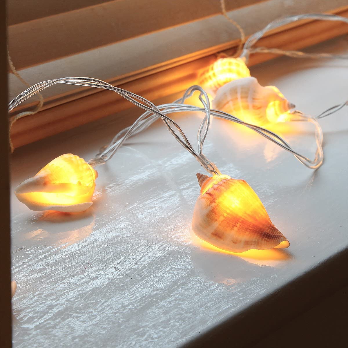 Festive Lights, 1.5m Battery Powered Real Sea Shell Fairy Lights, 10 Warm White LEDs on Discreet Clear Cable - Image 3
